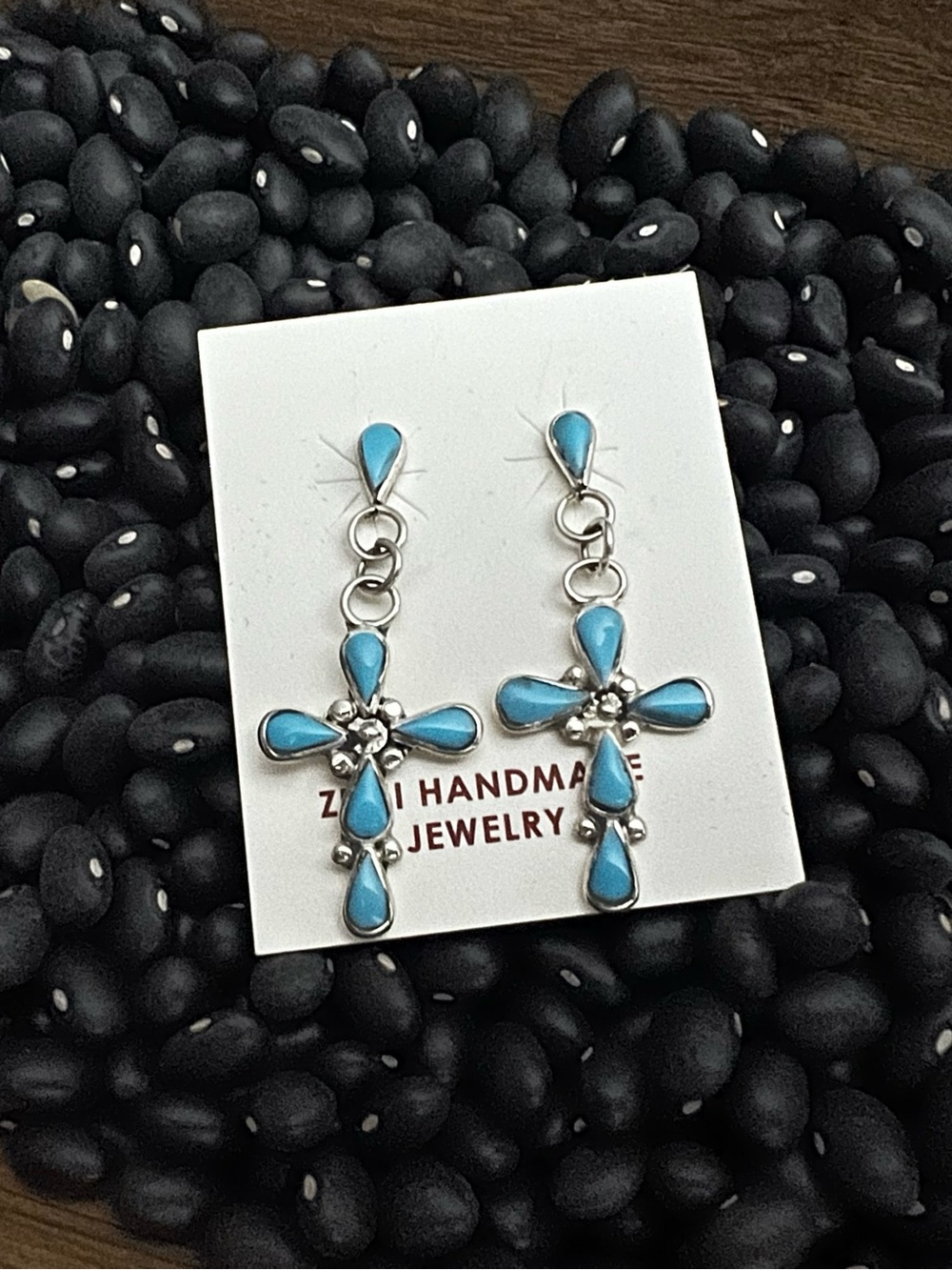 Zuni Handmade Turquoise Cross Drop Earrings